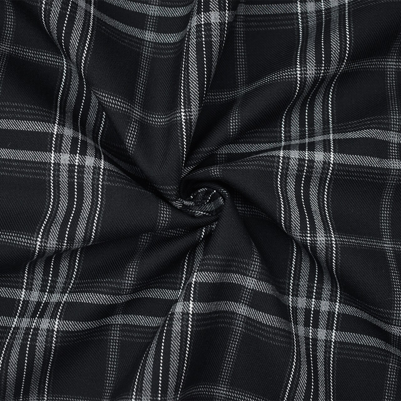 Black-Gray-White Wool-Poly Plaid Twill Woven Suiting Fabric By the Yard